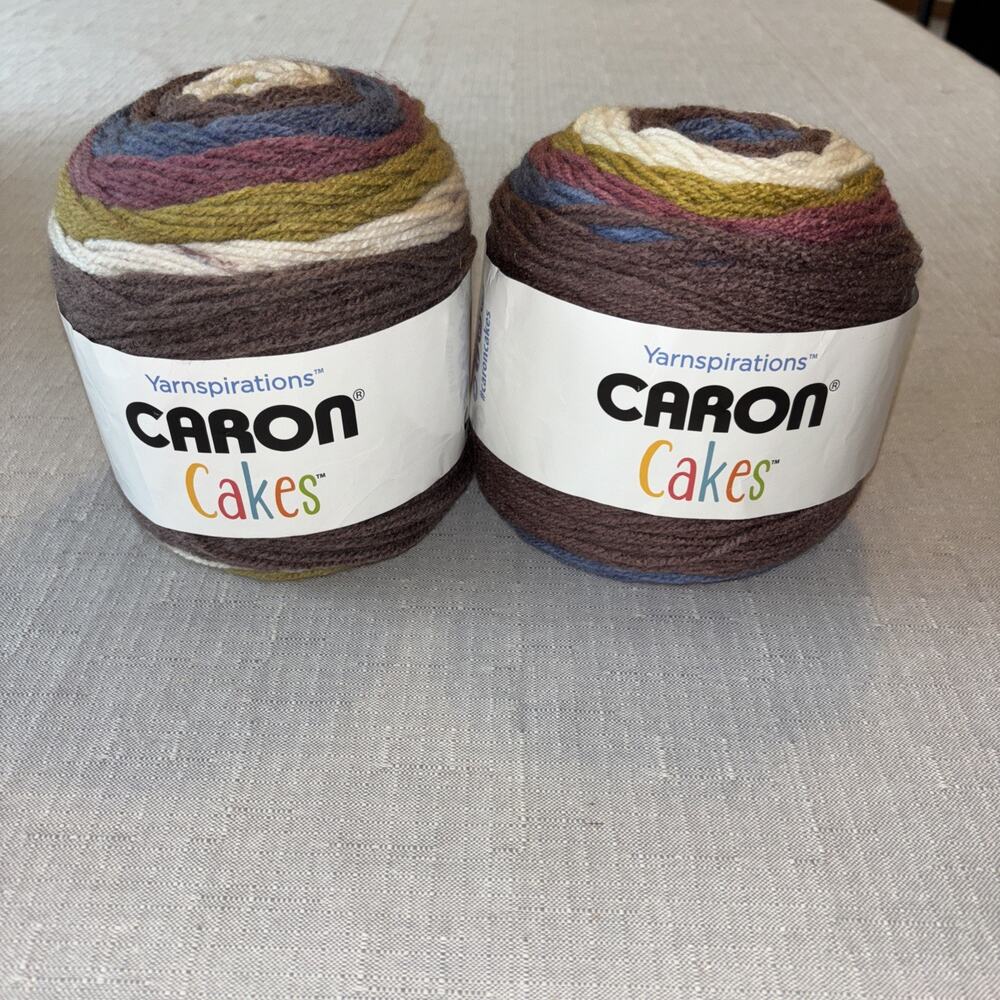 Lot 2 Caron Cakes Turkish Delight Worsted Acrylic Wool Self Striping Yarn Brown